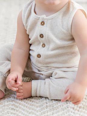 Wade Henley Tank Waffle Romper - Heather Oat