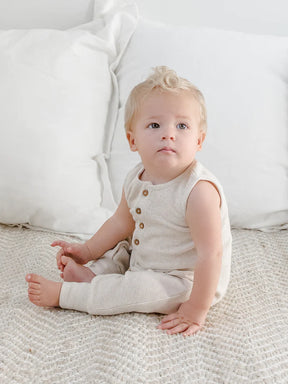 Wade Henley Tank Waffle Romper - Heather Oat